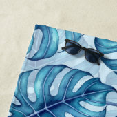 Serviette De Plage Motif d'aquarelle Monstera bleu (En situation)