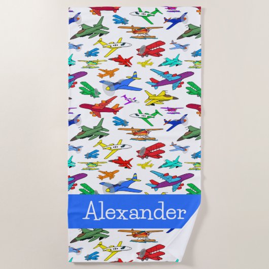 Serviette De Plage Motif d'avion coloré personnalisé (Devant)