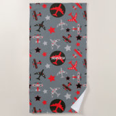 Serviette De Plage Motif d'avions Red Grey personnalisé (Devant)