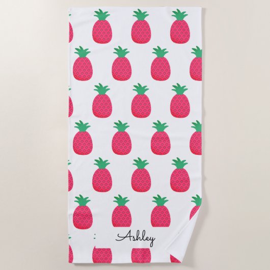 Serviette De Plage Motif de ananas rose chic blanc (Devant)