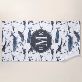 Serviette De Plage Motif de baleine et d'Ancre d'aquarelle (Devant)
