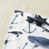 Serviette De Plage Motif de baleine et d'Ancre d'aquarelle (En situation)