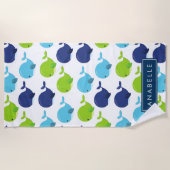 Serviette De Plage Motif De Baleines, Beaux Baleines, Votre Nom (Devant)