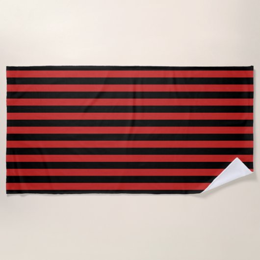 Serviette De Plage Motif de bande verticale noir et rouge (Devant)