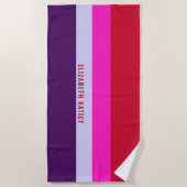 Serviette De Plage Motif de bandes rouge, rose et violet (Devant)