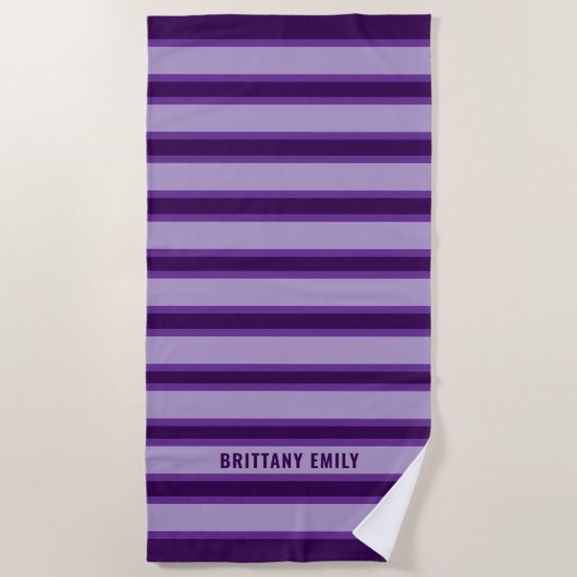 Serviette De Plage Motif de bandes violettes personnalisé (Devant)