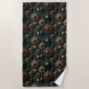 Serviette De Plage Motif de bijoux de luxe vintage émeraude et perle