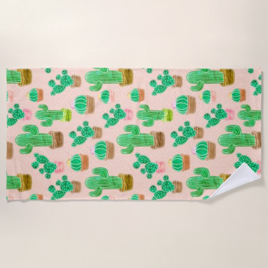 Serviette De Plage Motif de cactus pointillés (Devant)