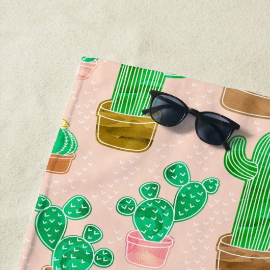 Serviette De Plage Motif de cactus pointillés (En situation)
