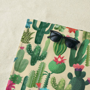 Serviette De Plage Motif de cactus Turquoises verts en fleurs
