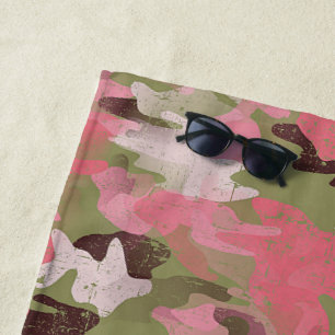 Serviette De Plage Motif de Camouflage militaire vert rose amusant