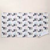 Serviette De Plage Motif de cerfs, Cerf de bébé, Boho, Fleurs, Lune (Devant)