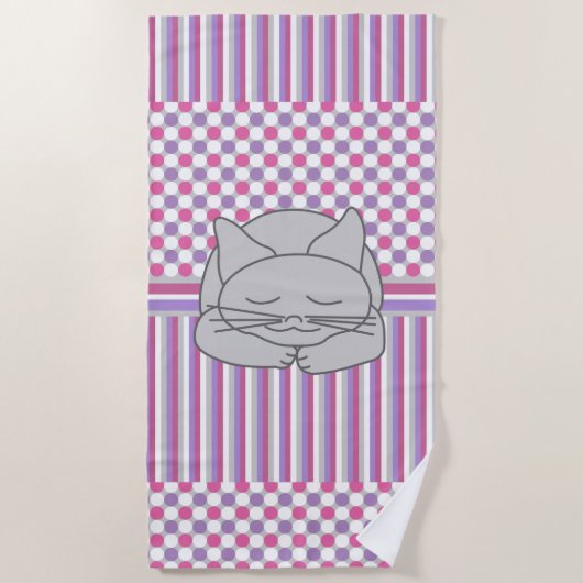 Serviette De Plage Motif de chat gris dormant (Devant)