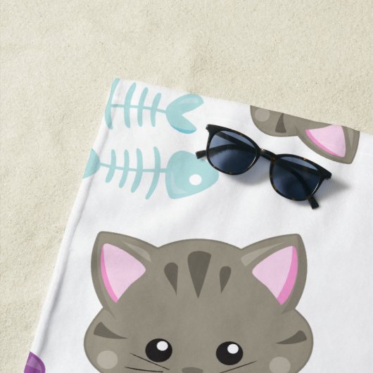 Serviette De Plage Motif De Chats, Chats Mignons, Chatons, Votre Nom (En situation)