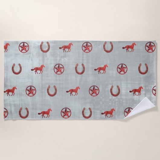Serviette De Plage Motif de cheval (rouge) (Devant)