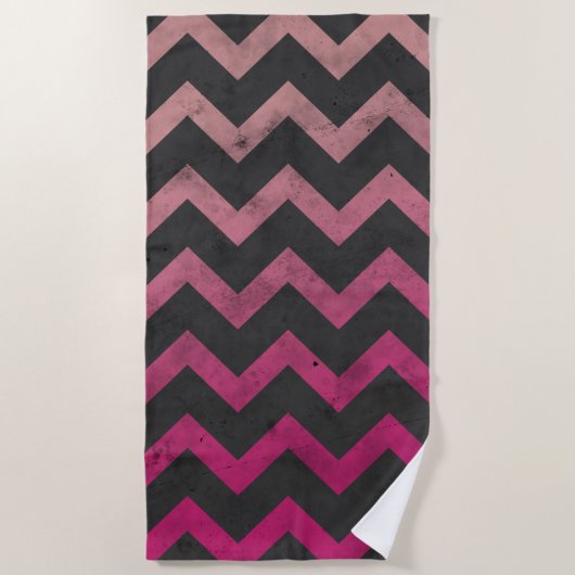 Serviette De Plage Motif de chevron gris foncé rose magenta (Devant)