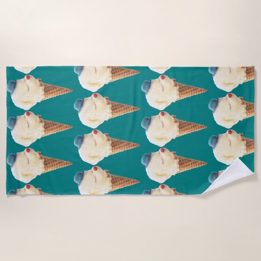 Serviette De Plage Motif de chiot à crème glacée (Devant)