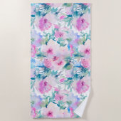 Serviette De Plage Motif de collage de fleurs rose et bleue (Devant)