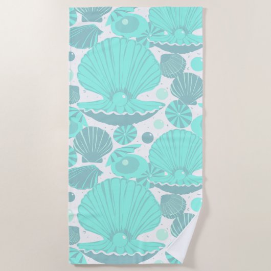 Serviette De Plage Motif de coquillages, Aqua Blue et Turquoise (Devant)