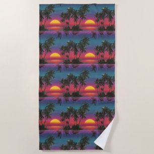Serviette De Plage Motif de coucher de soleil avec palmiers de synthw
