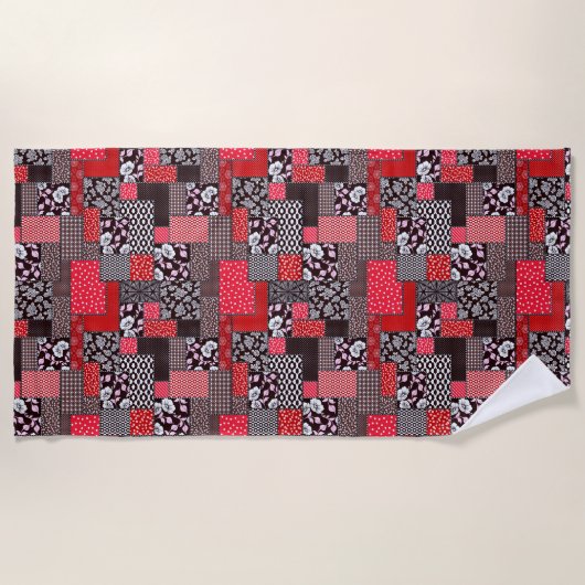 Serviette De Plage Motif de courte rétro florale en patchwork (Devant)