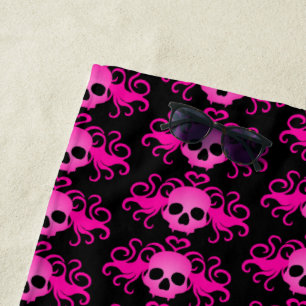 Serviette De Plage Motif de crâne gothique rose