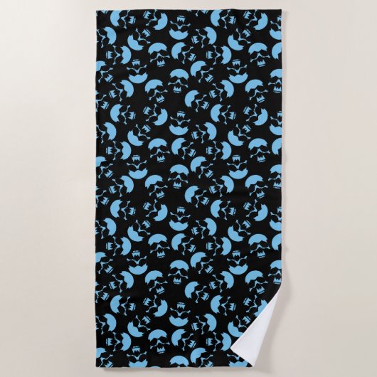 Serviette De Plage Motif de crâne noir et bleu (Devant)