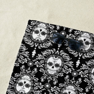 Serviette De Plage Motif de crânes de sucre noir et blanc Damas morts