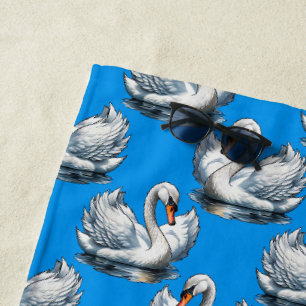 Serviette De Plage Motif de cygnes sur fond bleu 