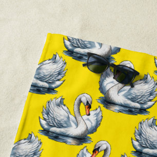 Serviette De Plage Motif de cygnes sur fond jaune