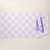Serviette De Plage Motif de damier blanc rose clair (Devant)
