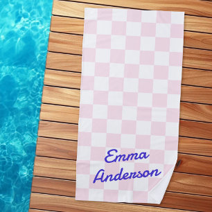 Serviette De Plage Motif de damier blanc rose clair