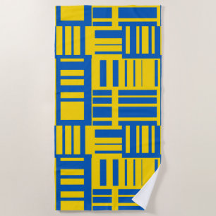 Serviette De Plage Motif de design de ligne de couleur bleue et jaune