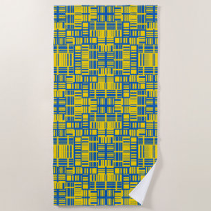 Serviette De Plage Motif de design de ligne de couleur bleue et jaune