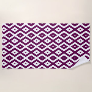 Serviette De Plage Motif de diamant blanc et violet de prune