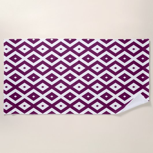 Serviette De Plage Motif de diamant blanc et violet de prune (Devant)