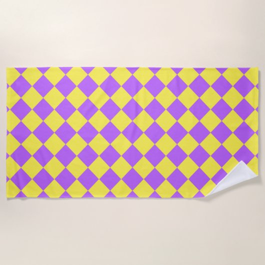 Serviette De Plage Motif de diamant jaune pourpre Checker (Devant)