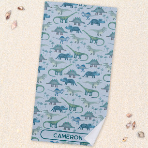 Serviette De Plage Motif de dinosaure avec nom personnalisé amusant