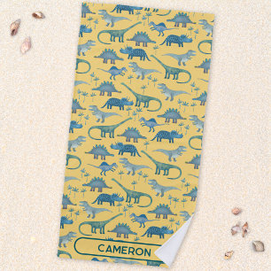 Serviette De Plage Motif de dinosaure avec nom personnalisé amusant