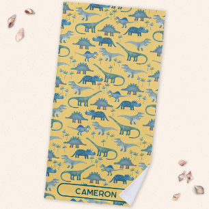 Serviette De Plage Motif de dinosaure avec nom personnalisé amusant