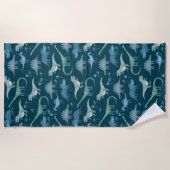 Serviette De Plage Motif de dinosaure mignon vert foncé (Devant)