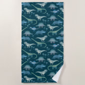 Serviette De Plage Motif de dinosaure mignon vert foncé (Devant)