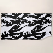 Serviette De Plage Motif de dinosaures noir et blanc (Devant)
