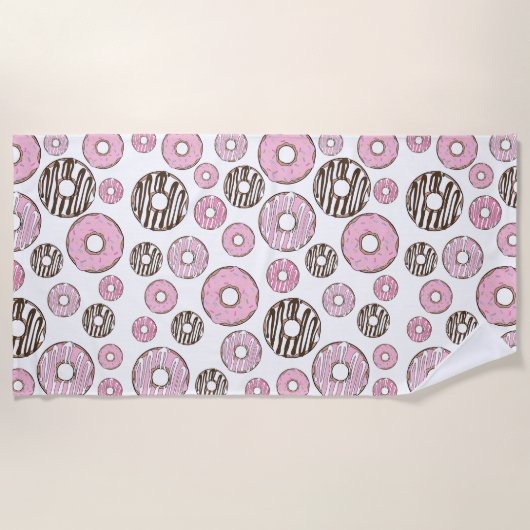 Serviette De Plage Motif De Donuts, Donuts Roses, Donuts Blancs (Devant)