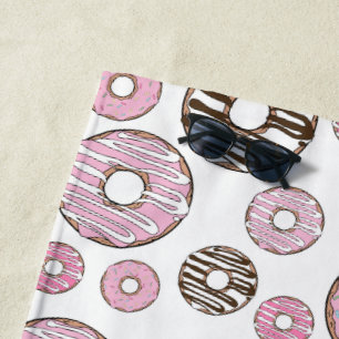 Serviette De Plage Motif De Donuts, Donuts Roses, Donuts Blancs