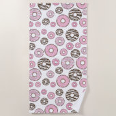 Serviette De Plage Motif De Donuts, Donuts Roses, Donuts Blancs (Devant)