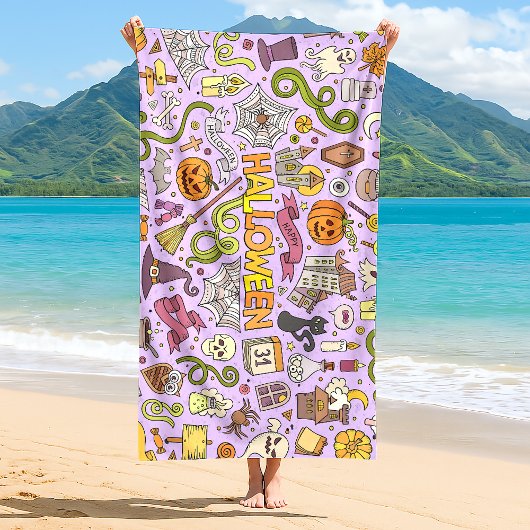 Serviette De Plage Motif de doodle Halloween mignon