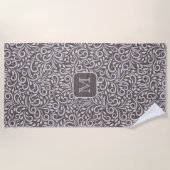 Serviette De Plage Motif de feuille florale Monogramme personnalisé (Devant)