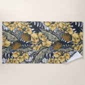 Serviette De Plage Motif de feuilles et de fleurs tropicales (Devant)