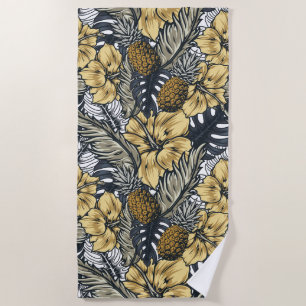 Serviette De Plage Motif de feuilles et de fleurs tropicales